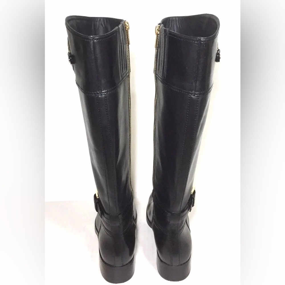 Michael Kors Black Tall Leather Healed Zip Up Boots & Gold Accents Size 8 NWOB - Picture 5 of 13